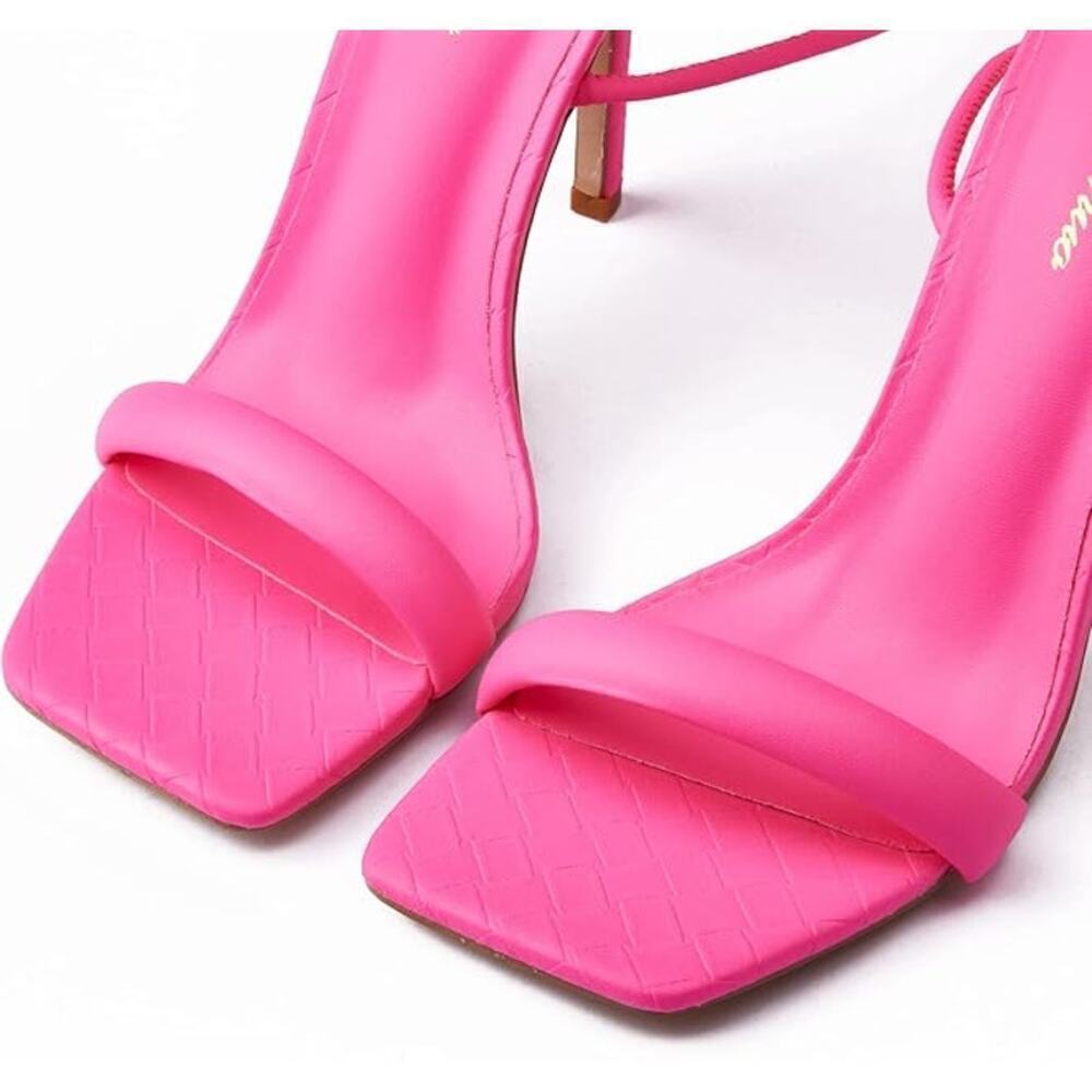 Strappy Lace up Stilletos High Heel Sandals Women Tie up Heels Neon Pink Sz 9.5 - Picture 2 of 6